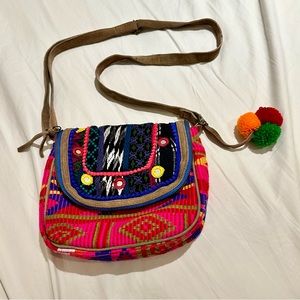[SOLD] Hibou Embroidered Bohemian Pom Pom Purse/Crossbody Bag